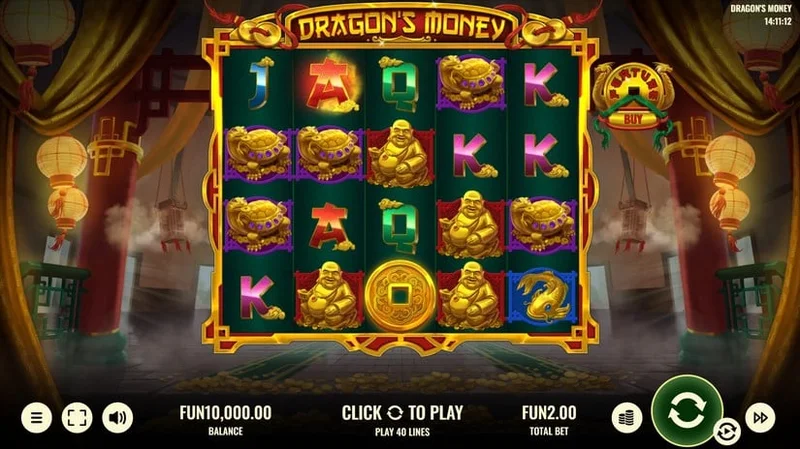 Dragon's Money slot gameplay — Asian fortune theme with jackpot ladder