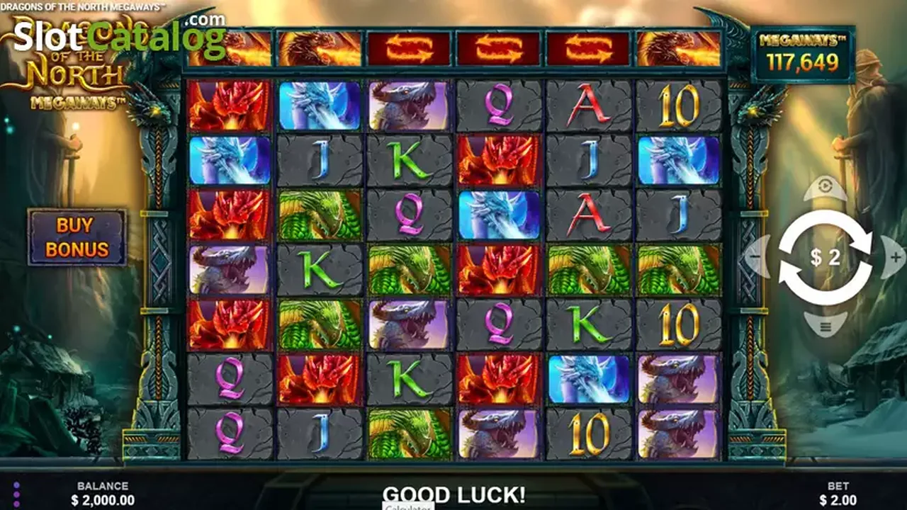 Dragons of the North Megaways gameplay screenshot showing the reels and controls