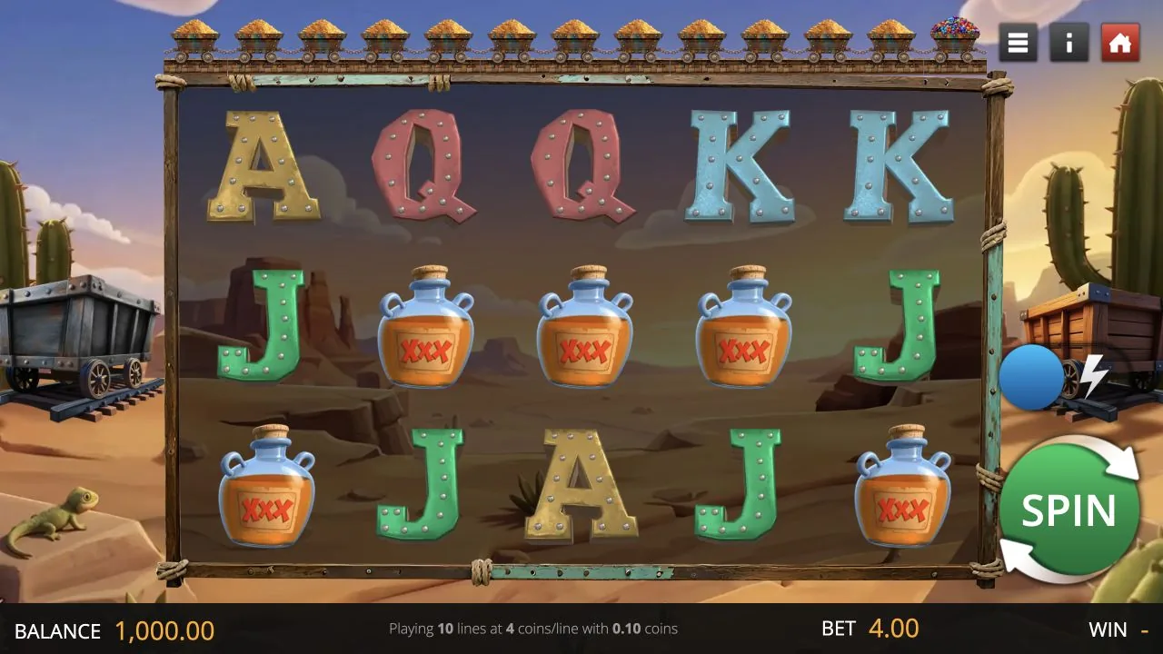 Dusty Nugget gameplay screenshot showing the reels and controls