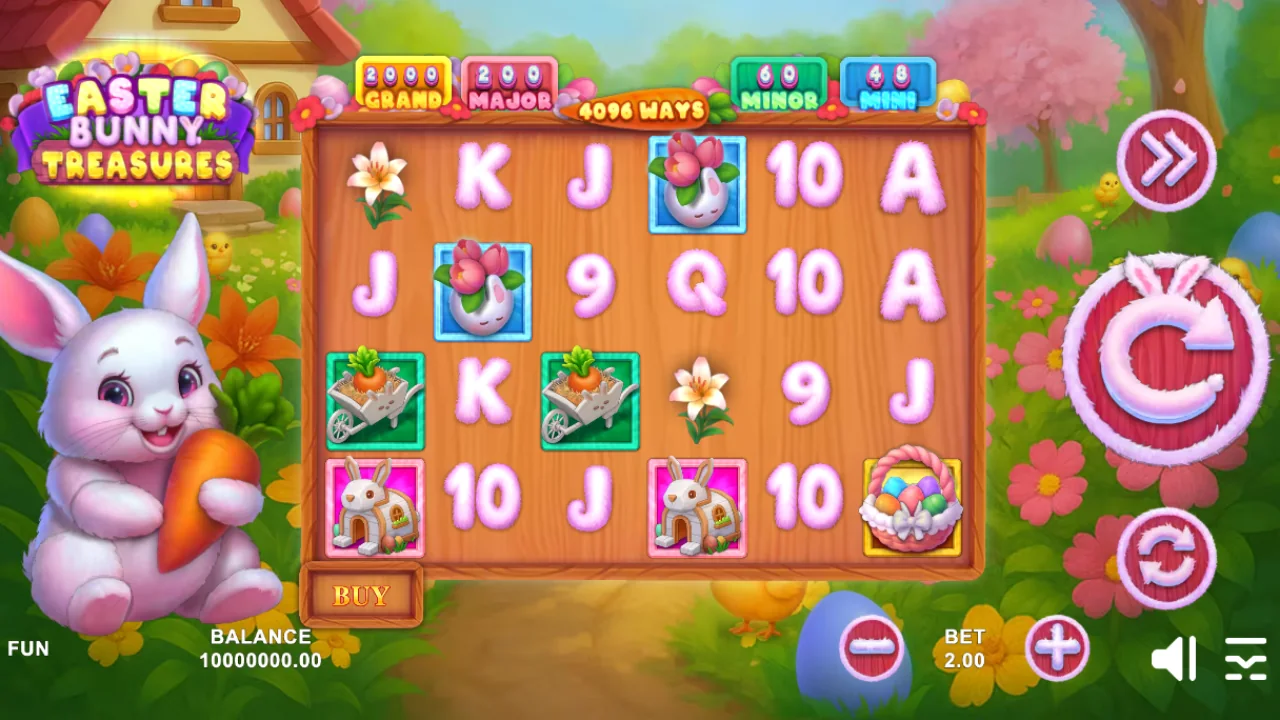 Easter Bunny Treasures loaded gameplay interface with active controls visible