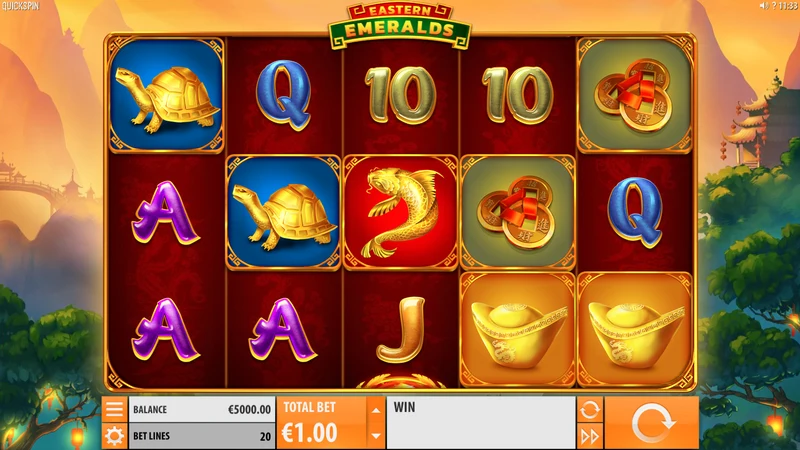 Eastern Emeralds slot gameplay — jade and gold oriental reels