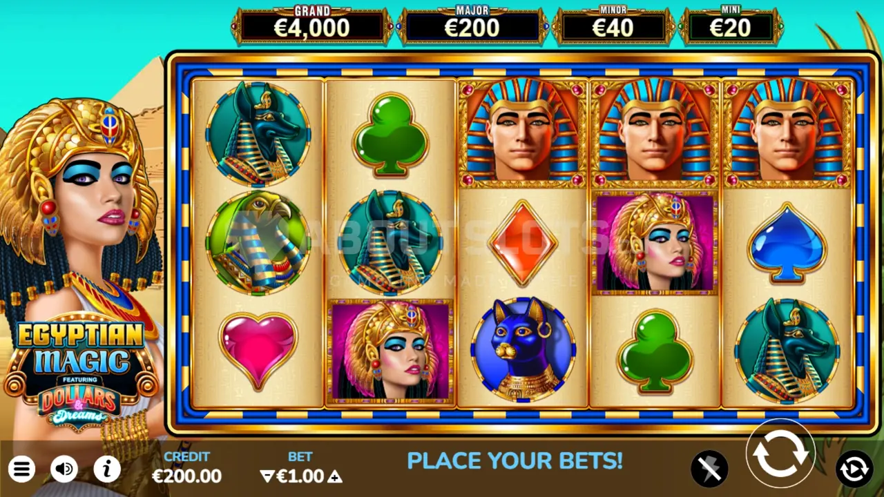 Egyptian Magic Dollars & Dreams official loaded gameplay interface with active controls visible