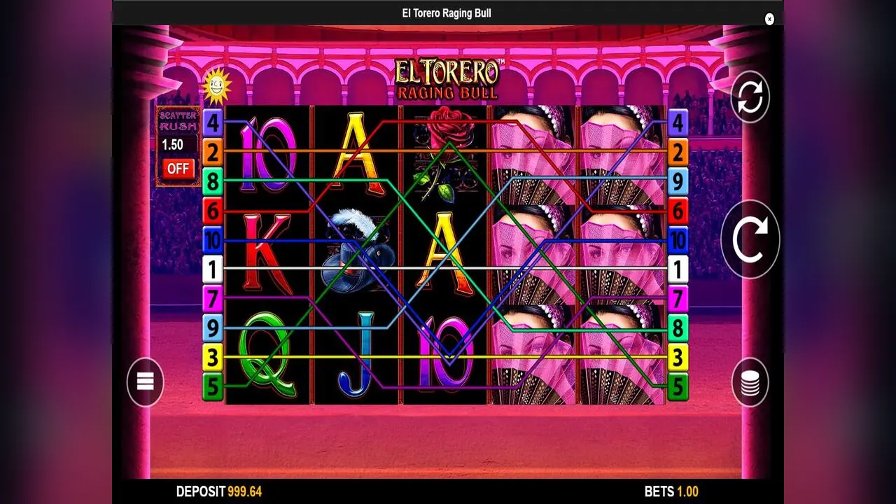El Torero Raging Bull genuine loaded gameplay screen with reels and controls visible