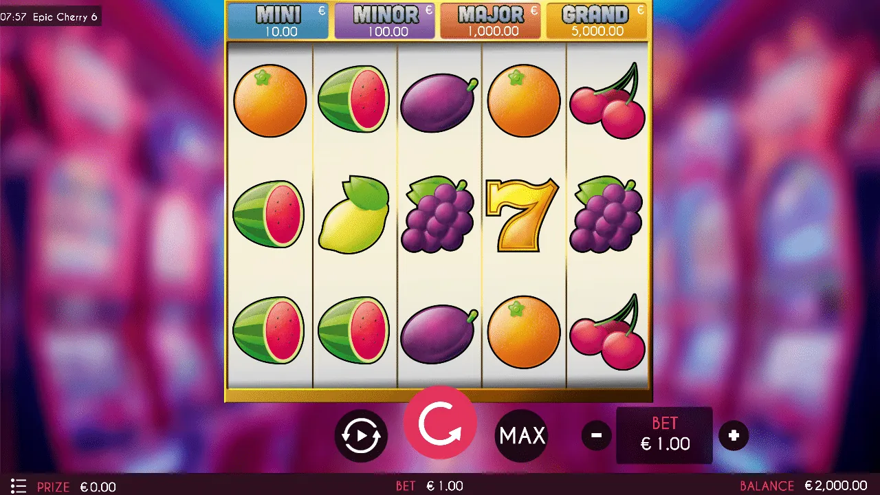 Epic Cherry 6 loaded gameplay interface with playing area and controls visible
