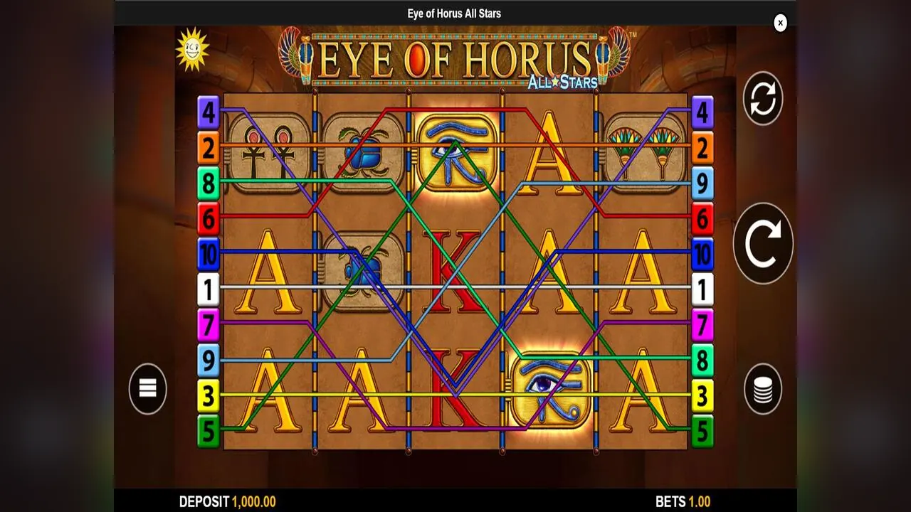 Eye of Horus All Stars genuine loaded gameplay screen with reels and controls visible