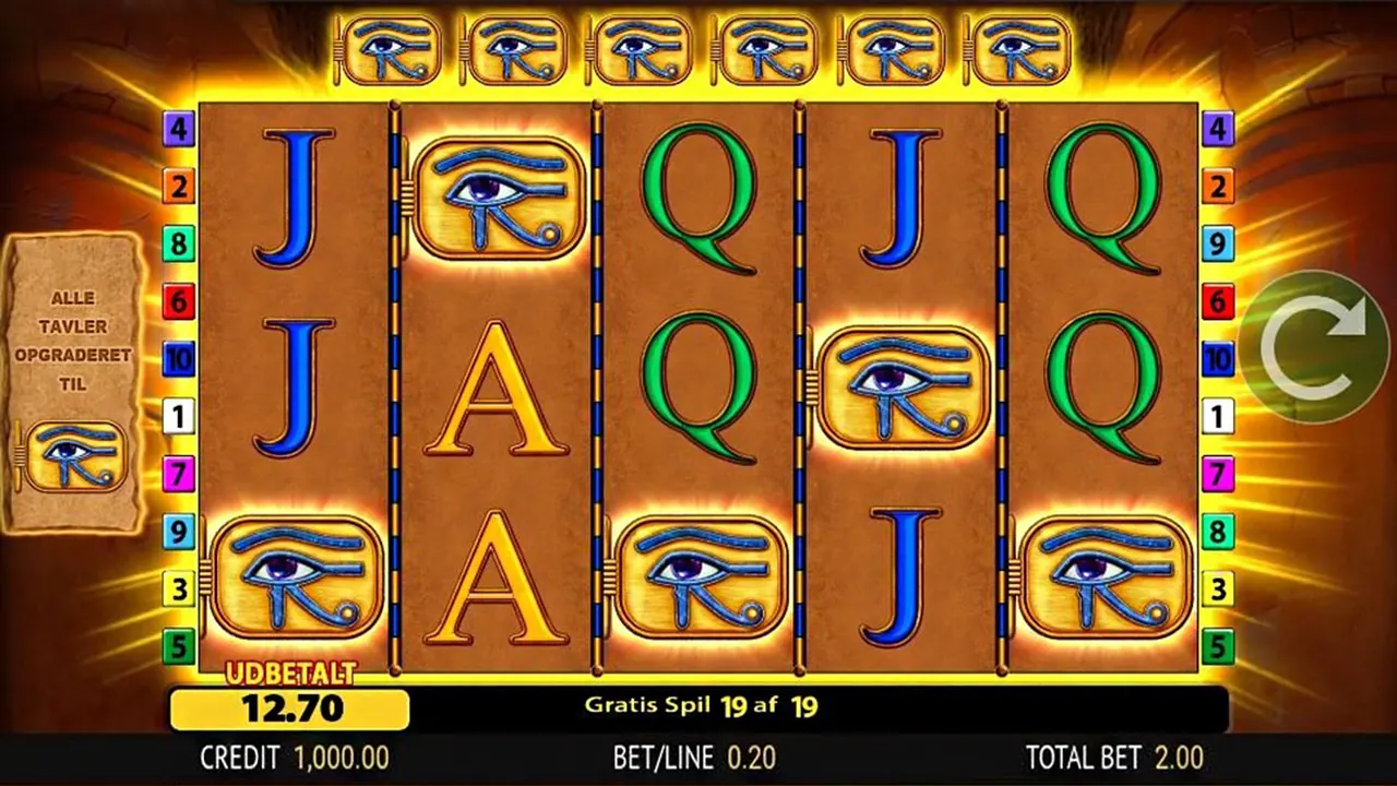 Eye of Horus genuine loaded gameplay screen with reels and controls visible