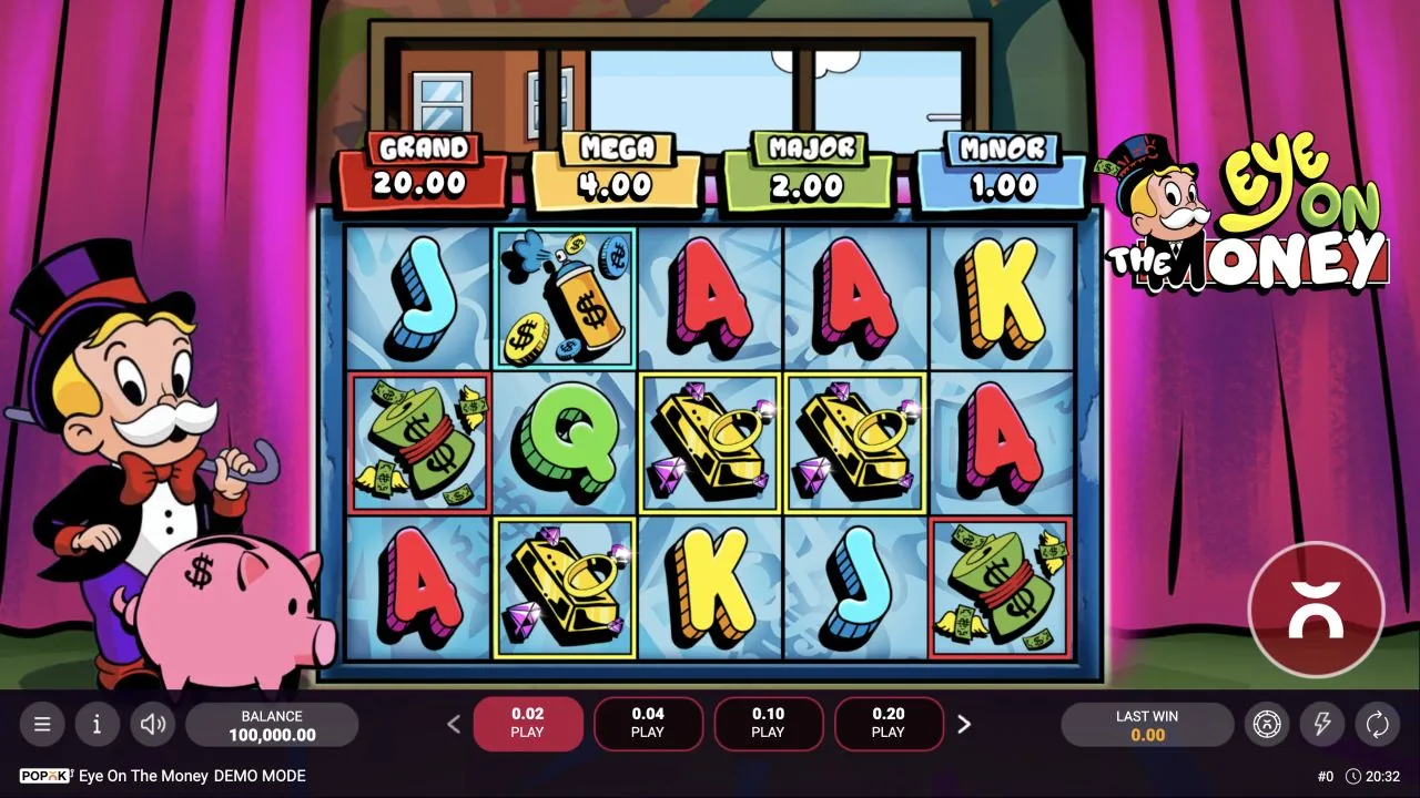 Eye on the Money loaded gameplay interface with the game controls visible