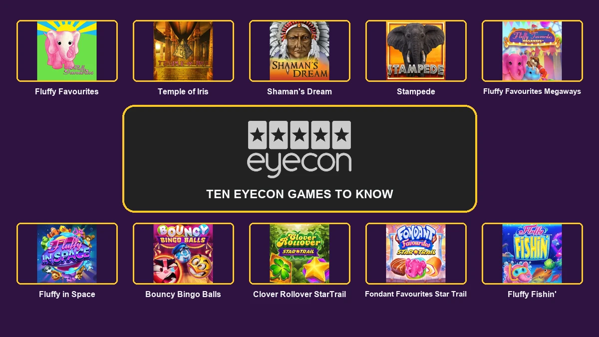 Eyecon logo surrounded by ten essential games