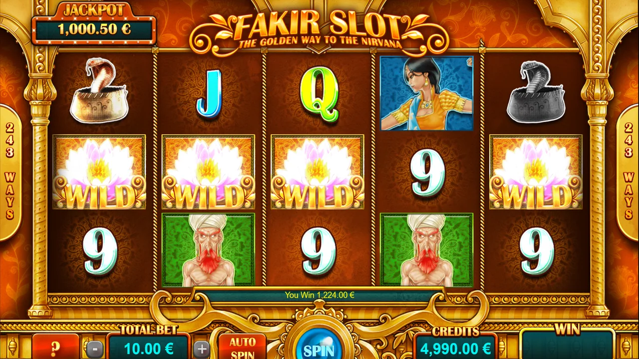 Fakir Slot official loaded gameplay interface with active controls visible