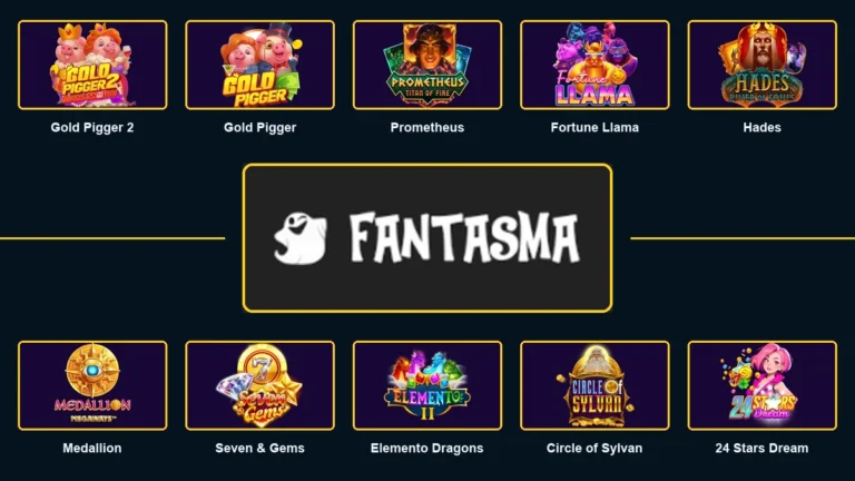 Fantasma Games logo surrounded by ten essential slots