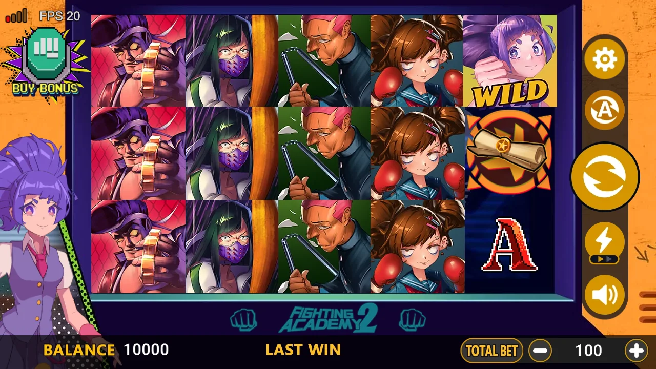 Fighting Academy 2 loaded gameplay interface with active controls visible
