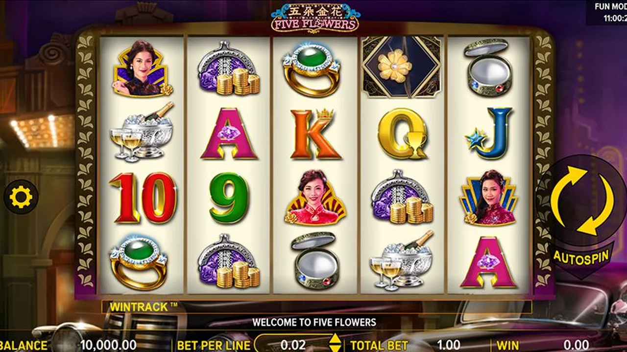 Five Flowers loaded gameplay screen with reels and controls