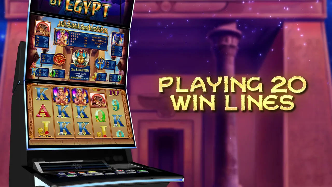 Flames of Egypt genuine loaded gameplay screen with reels and controls visible
