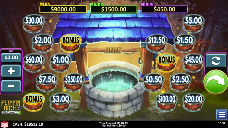 Flippin' Rich LuckyTap gameplay — wishing well prize reveal format
