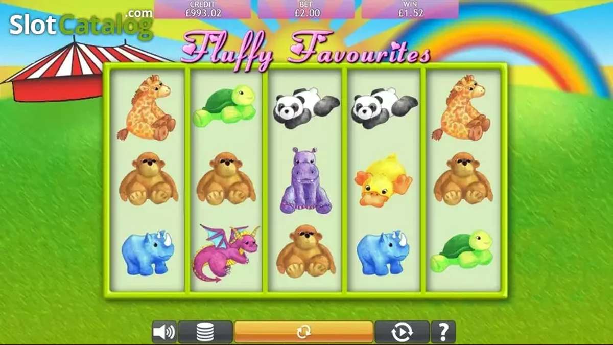 Fluffy Favourites gameplay screenshot showing the reels and game interface