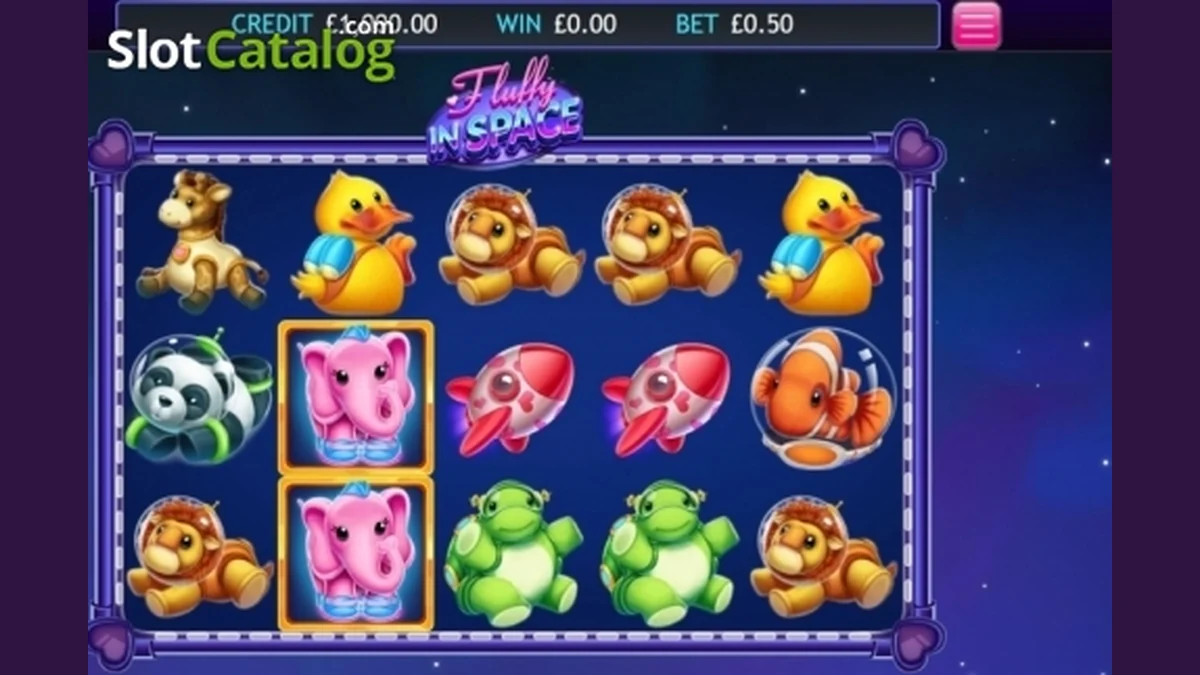 Fluffy in Space gameplay screenshot showing the reels and game interface