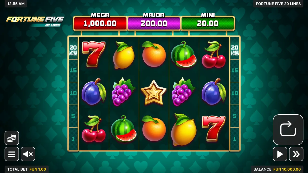 Fortune Five 20 Lines official loaded gameplay interface with active controls visible