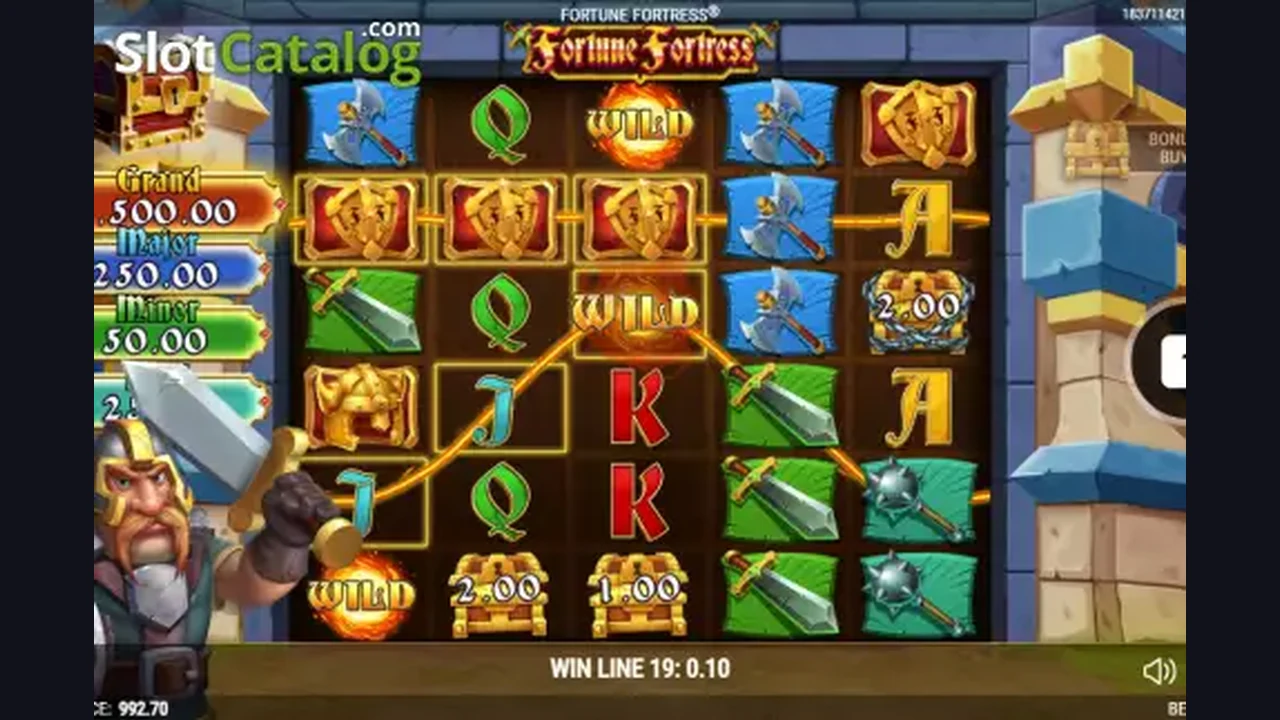 Fortune Fortress gameplay screenshot showing the reels and interface
