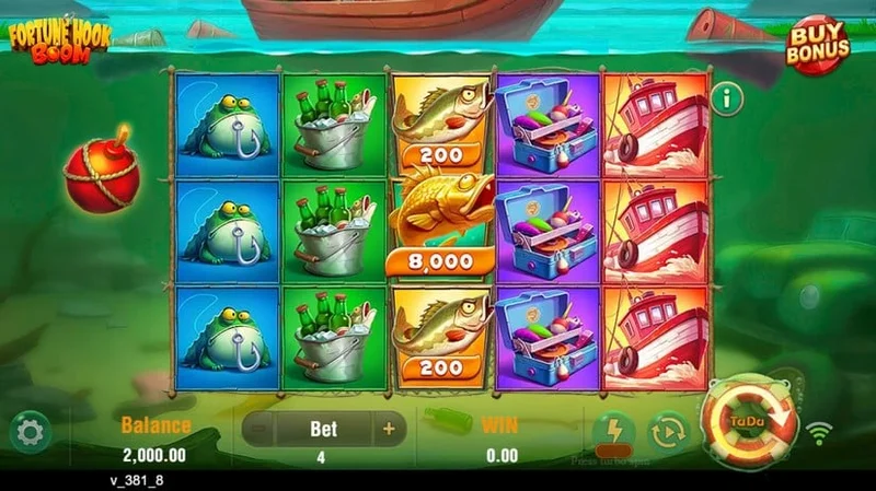 Fortune Hook Boom slot gameplay — coin collection jackpot reels