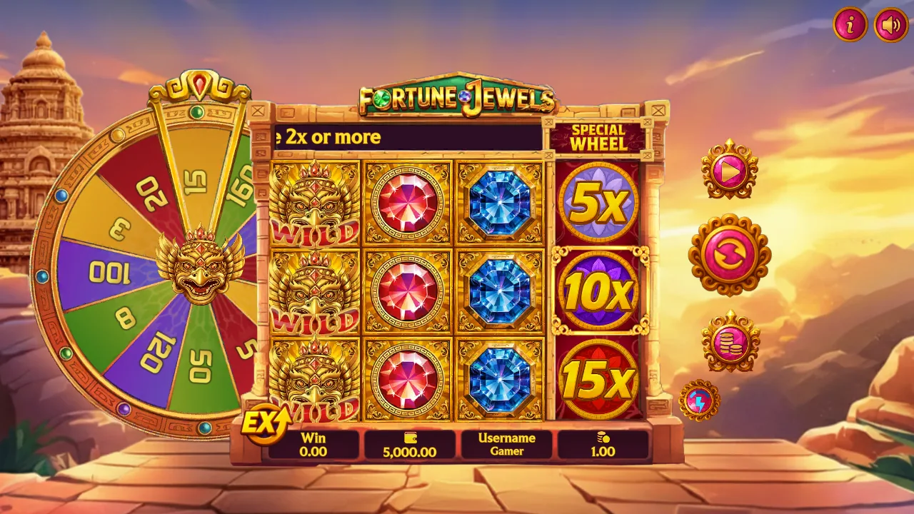 Fortune Jewels official loaded gameplay interface with active controls visible