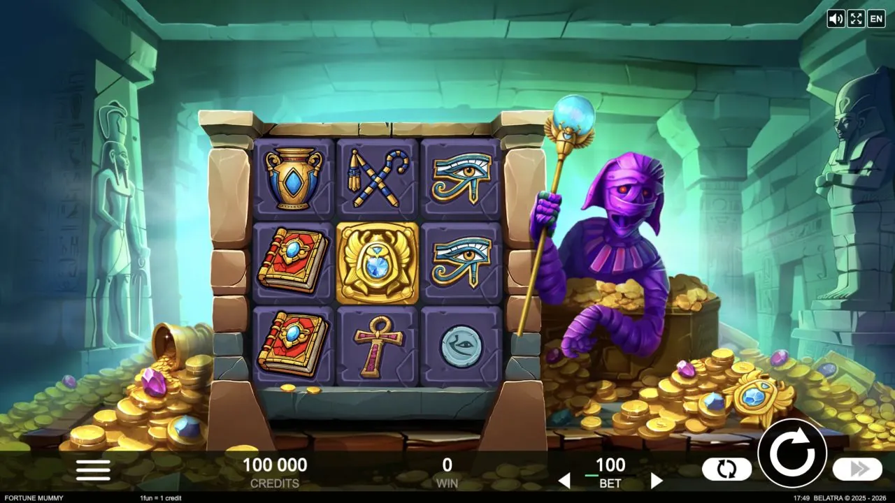 Fortune Mummy loaded gameplay interface with playing area and controls visible