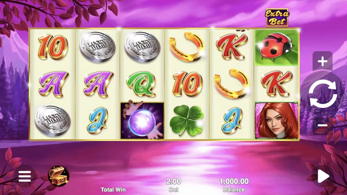 Fortune Teller's Charm 6 Mystic Visions gameplay showing the six reels and controls