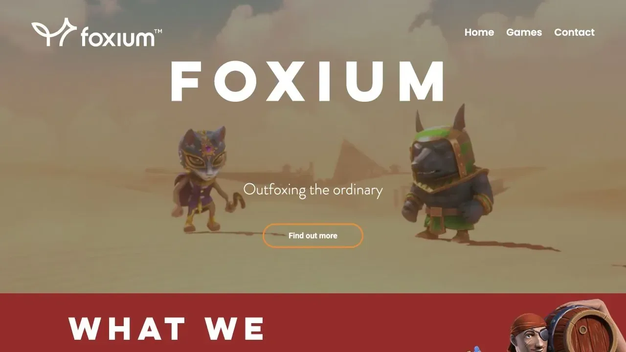 Clean screenshot of the official Foxium casino game studio website