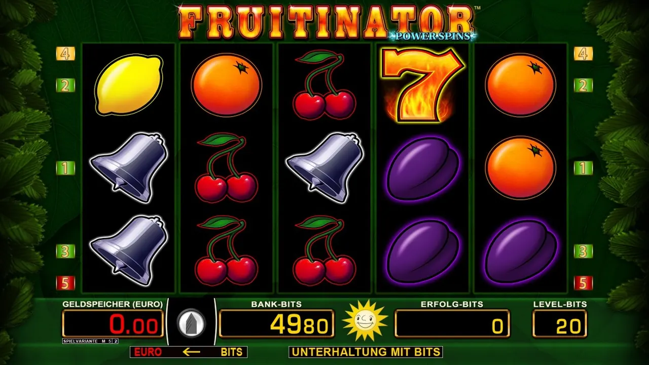 Fruitinator Power Spins genuine loaded gameplay screen with reels and controls visible