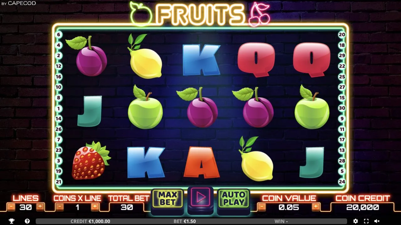 Fruits loaded gameplay interface with reels and controls visible