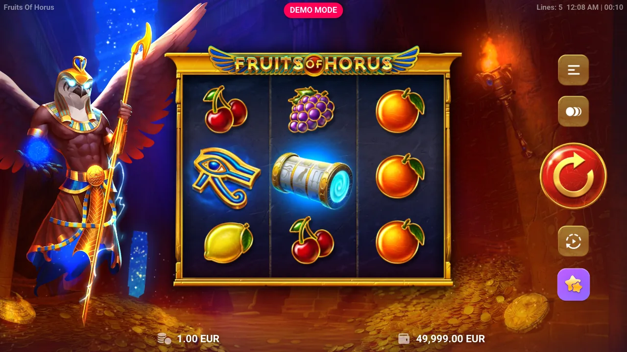 Fruits of Horus official loaded gameplay interface with active controls visible