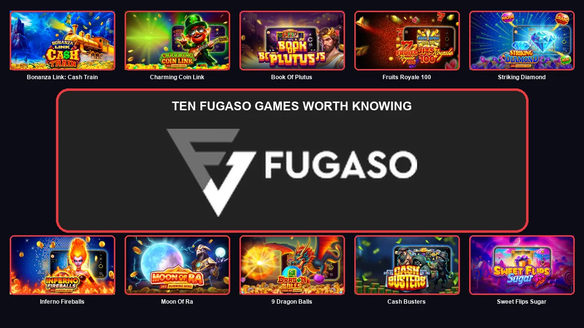 Ten Fugaso game thumbnails arranged around the large Fugaso logo