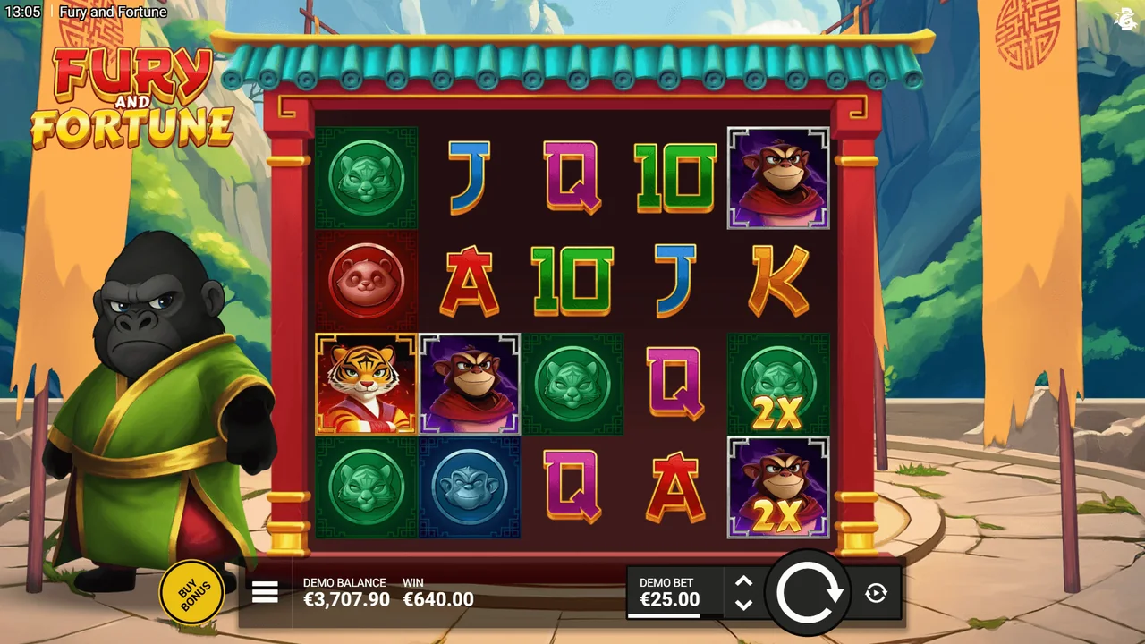 Fury and Fortune gameplay showing reels and controls