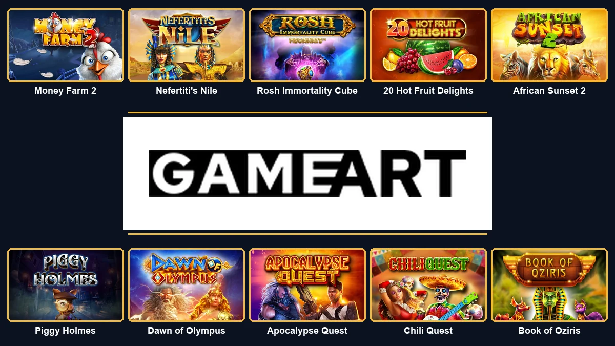 GameArt logo surrounded by ten essential GameArt games