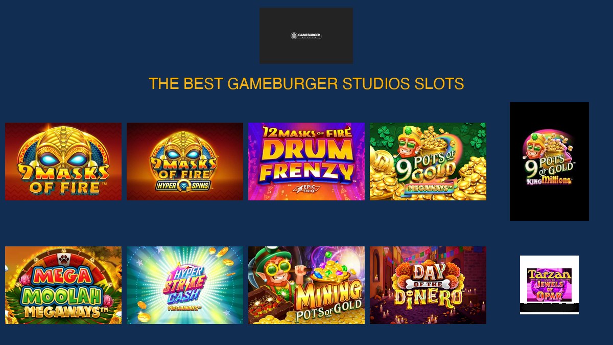 Gameburger Studios' best slots — 9 Masks of Fire, Mega Moolah Megaways, Tarzan and the Jewels of Opar and more, ranked by All Slot Providers