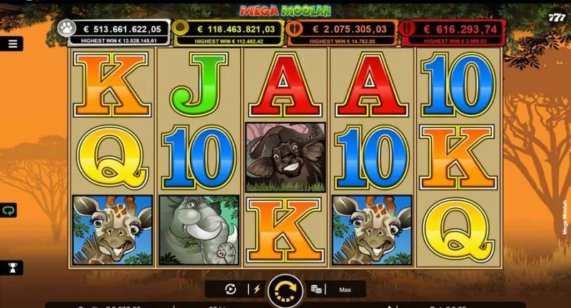 Mega Moolah gameplay with jackpot wheel