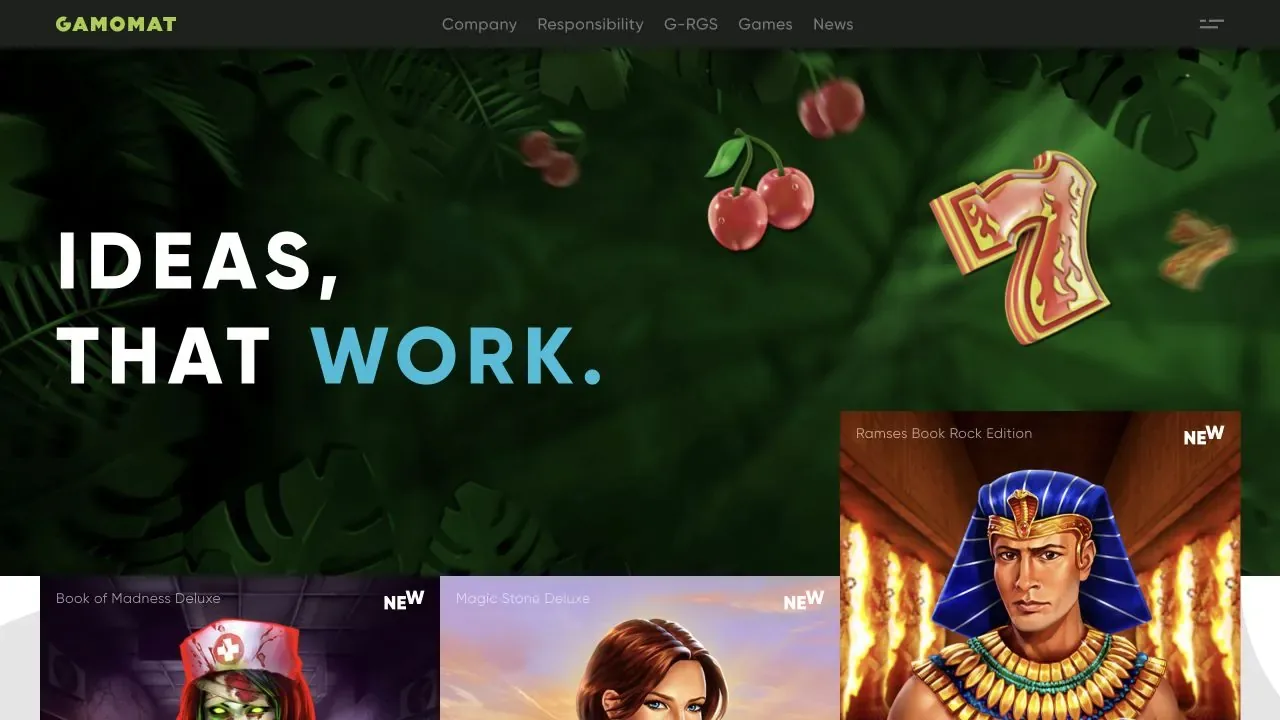 GAMOMAT official website showing its slot portfolio