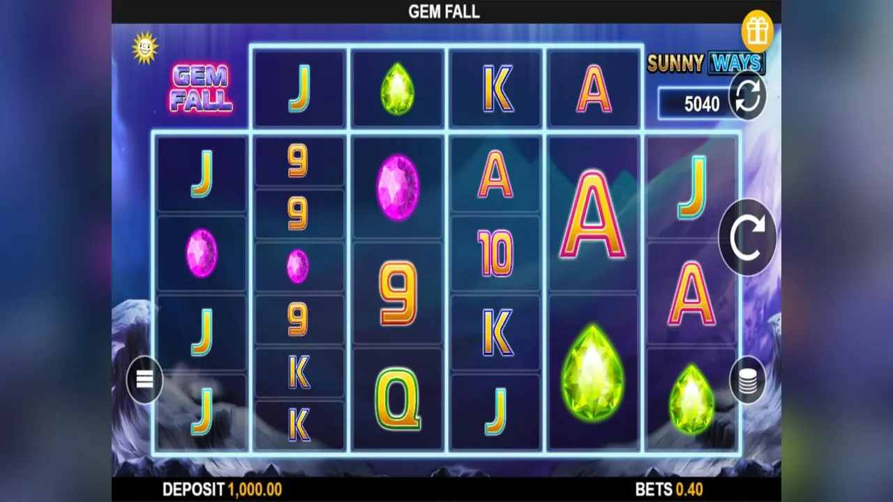 Gem Fall genuine loaded gameplay screen with reels and controls visible