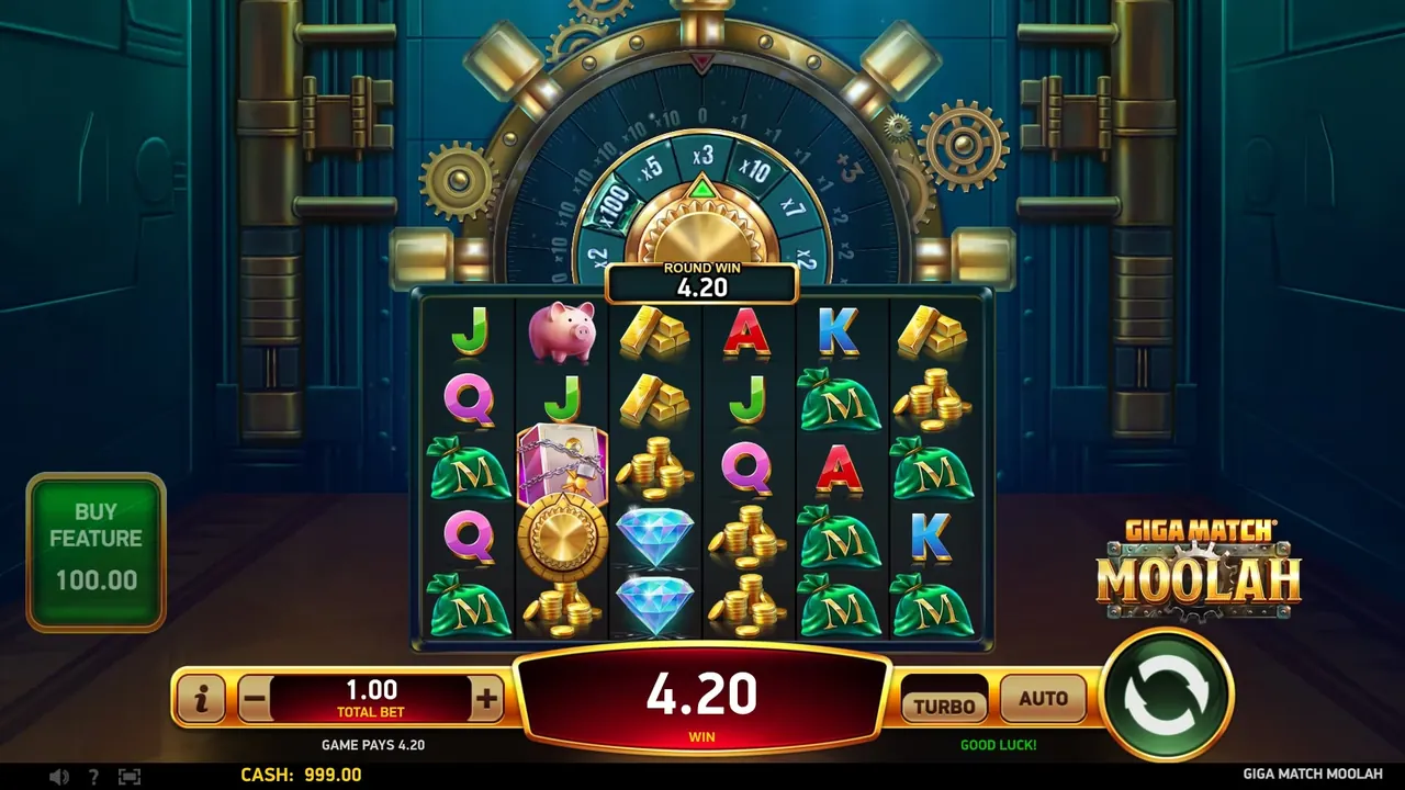Giga Match Moolah loaded RubyPlay gameplay screen with reels and controls visible