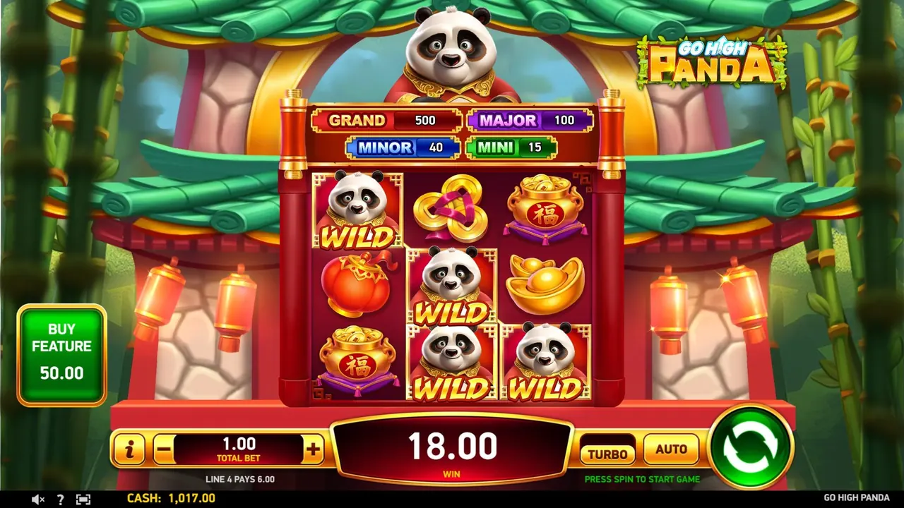 Go High Panda loaded RubyPlay gameplay screen with reels and controls visible