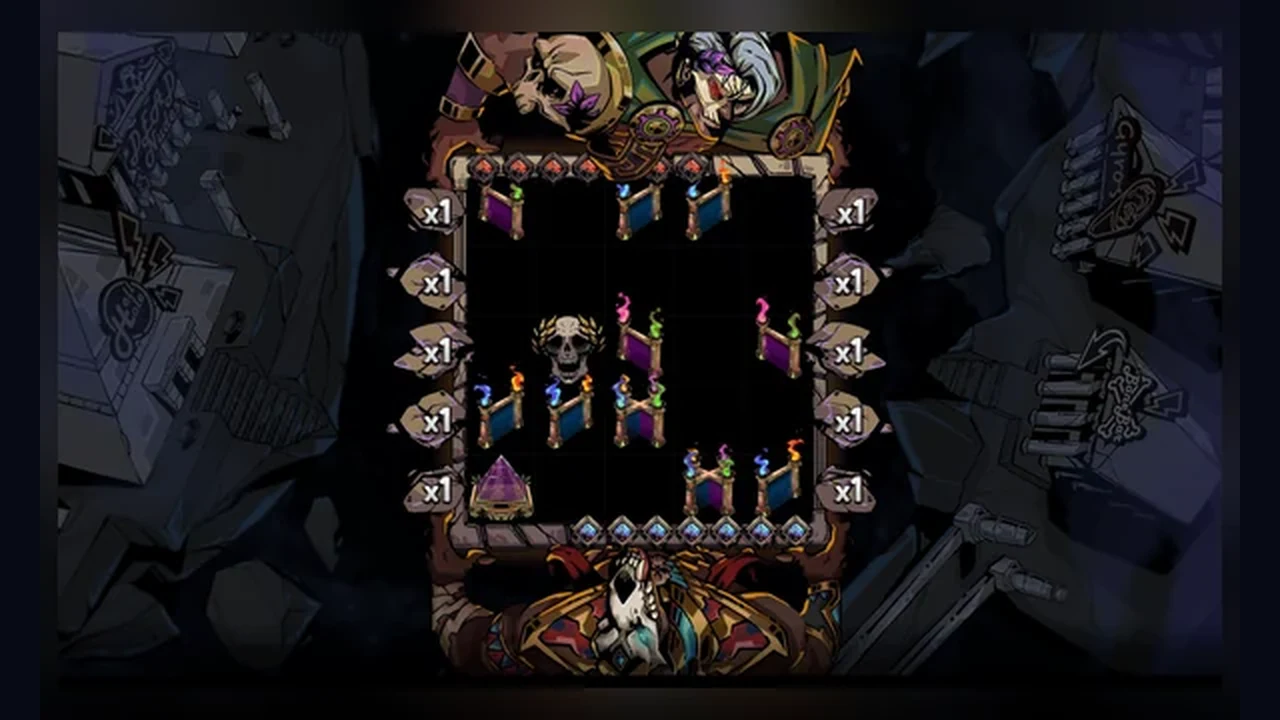 Gods Go Pew Pew gameplay showing populated reels and the game interface