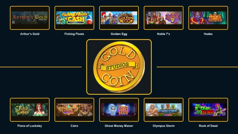 Gold Coin Studios logo surrounded by ten essential slots