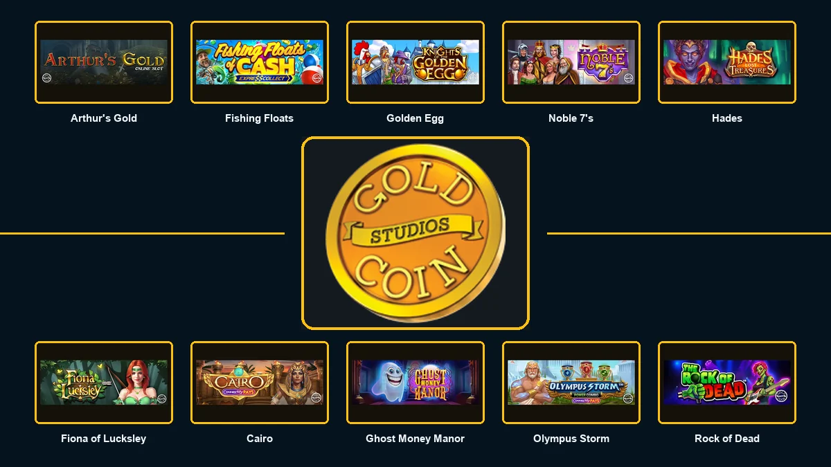 Gold Coin Studios logo surrounded by ten essential slots