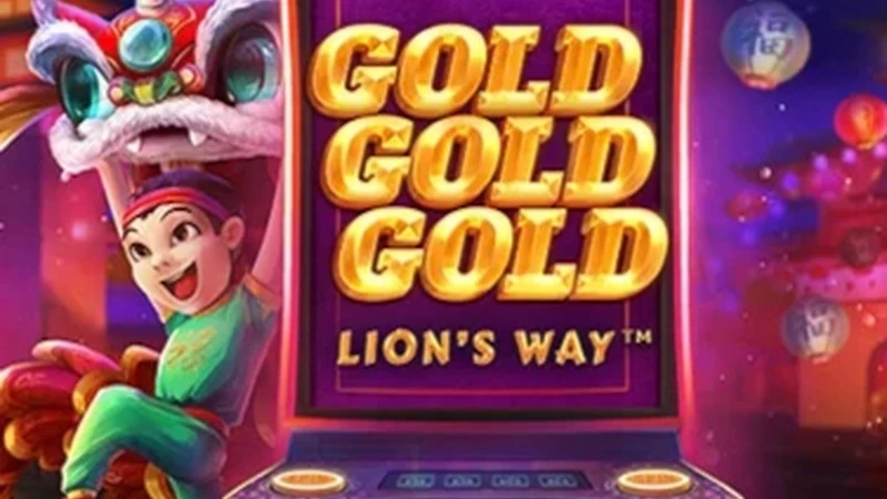 Gold Gold Gold Lion's Way slot key art — Chinese lion dance themed