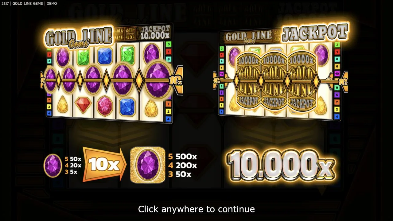 Gold Line Gems loaded gameplay interface with reels and controls visible