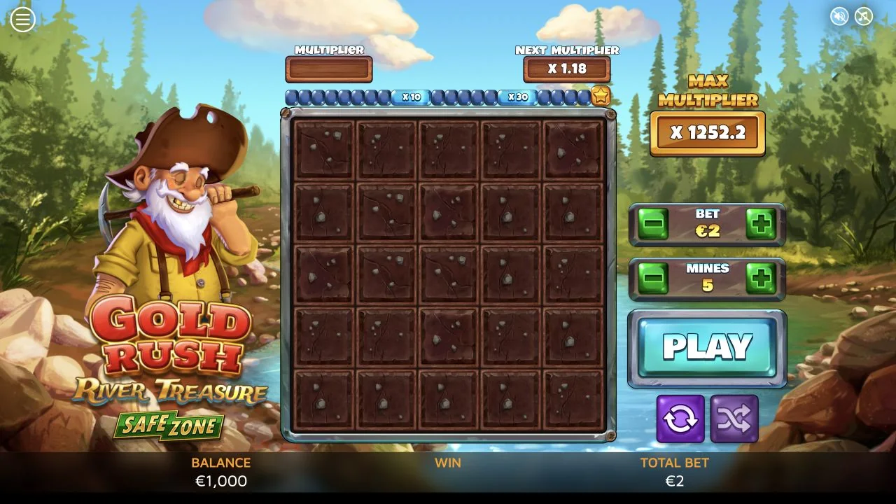 Gold Rush River Treasure gameplay screenshot showing the playing interface