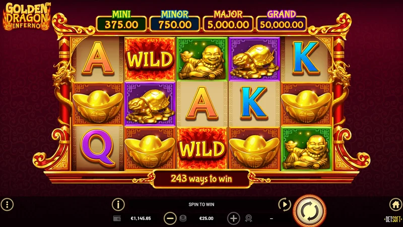 Golden Dragon Inferno slot gameplay — dragon themed Hold and Win reels