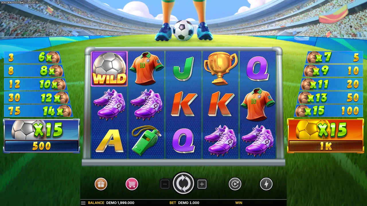 Golden Football loaded gameplay interface with active controls visible