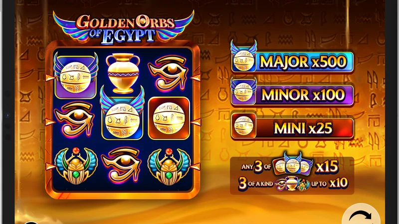 Golden Orbs of Egypt slot gameplay — Egyptian themed reels with prize orbs