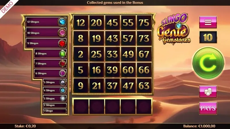 Slingo Genie Gemstones gameplay