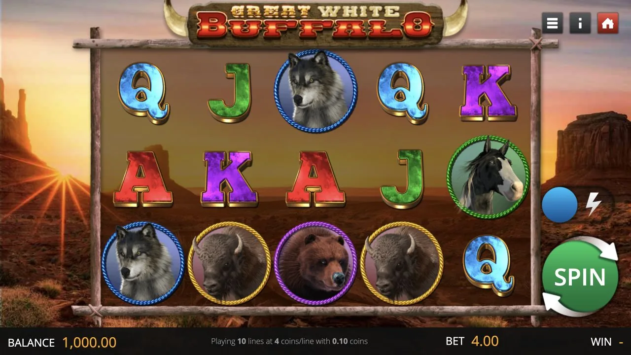 Great White Buffalo gameplay screenshot showing the reels and controls